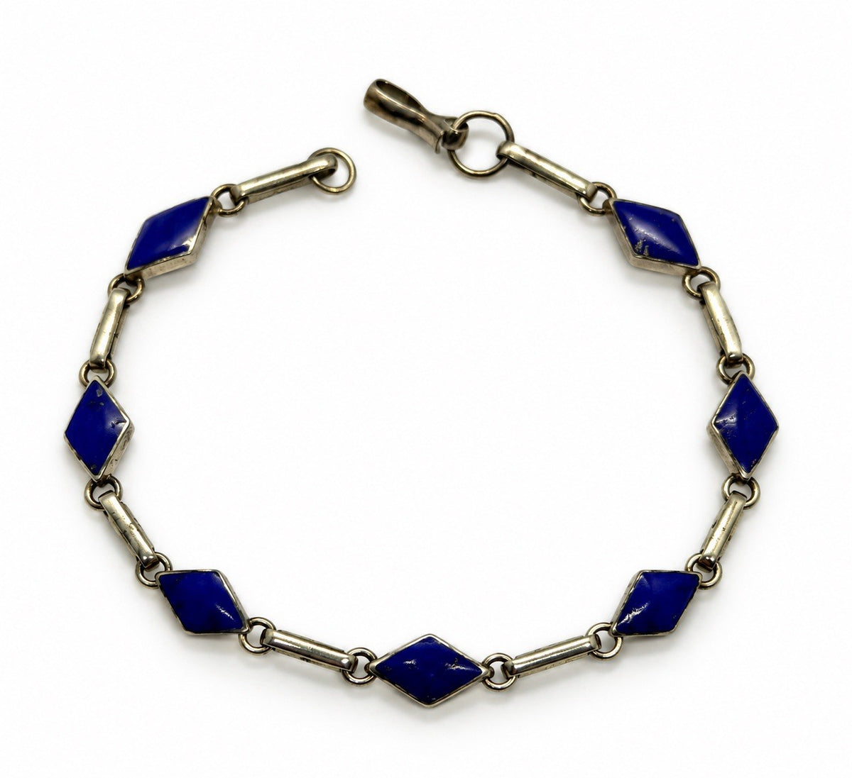 Vintage 925 Sterling Silver Sodalite Link Geometric Bracelet 6.5