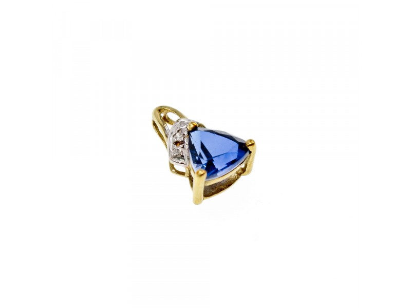 10K Yellow Gold London Blue Topaz & Diamond Pendant