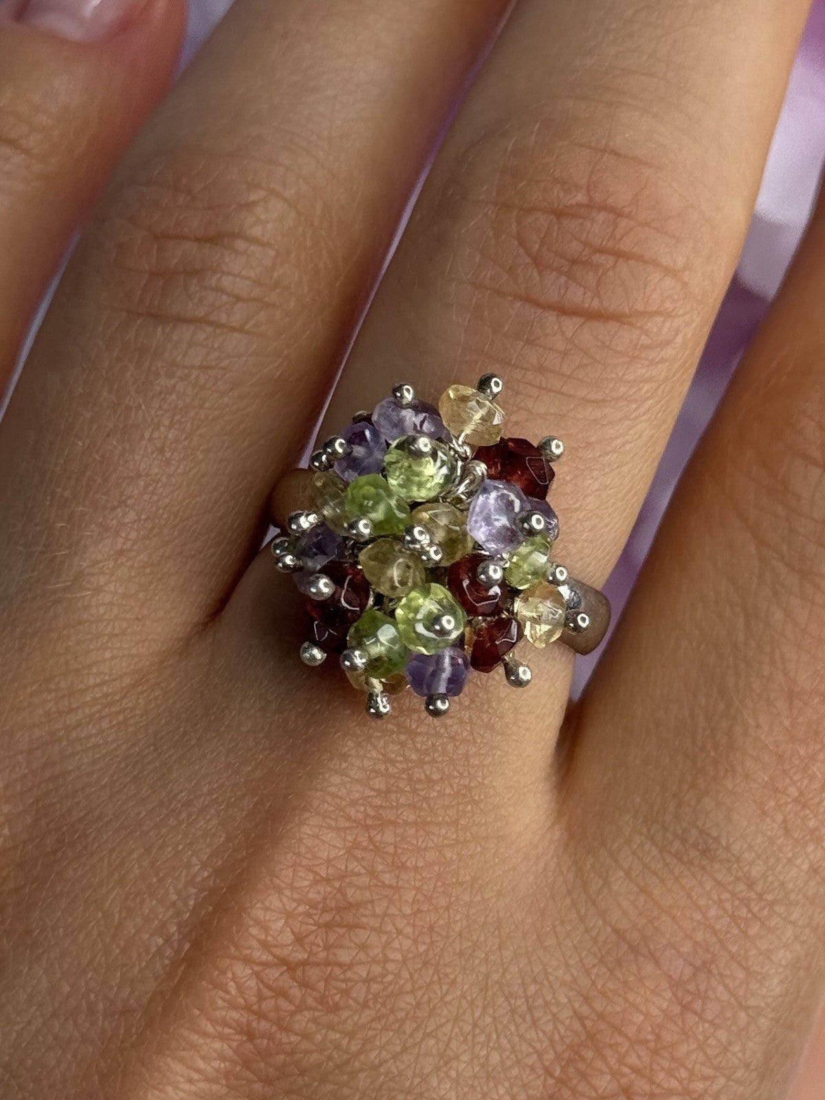 925 Sterling Silver Garnet Amethyst Citrine Peridot Ring Size 9