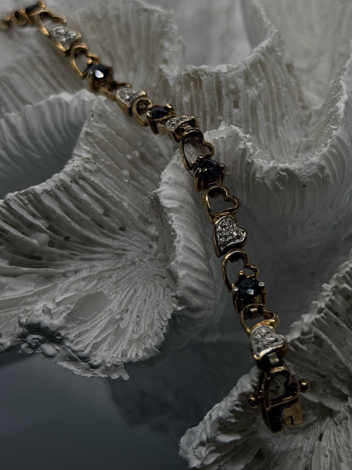 925 Sterling Silver Gold Plated Sapphire Heart Bracelet Size 7.5