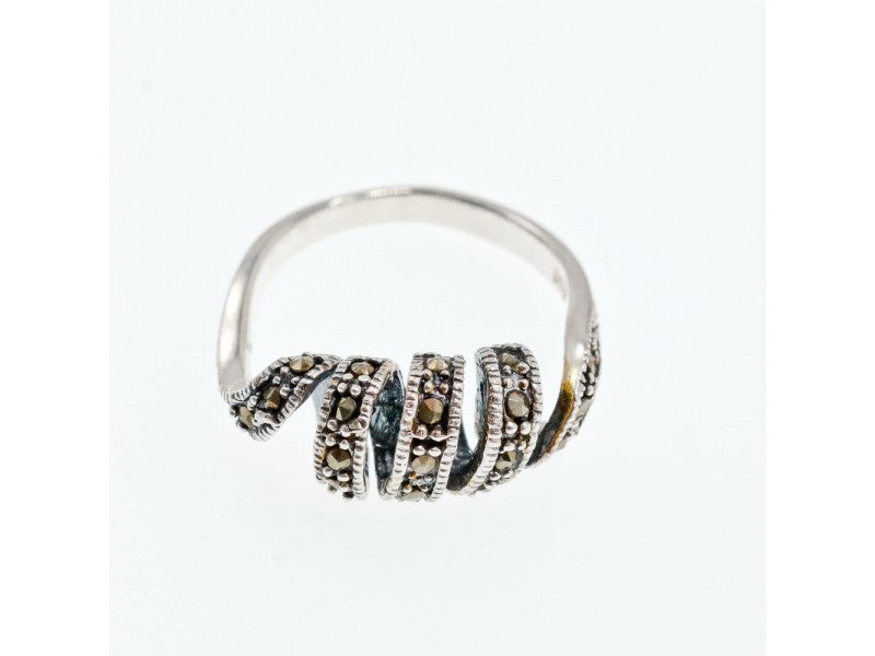 925 Sterling Silver Marcasites "Spiral" Ring Size 9.5