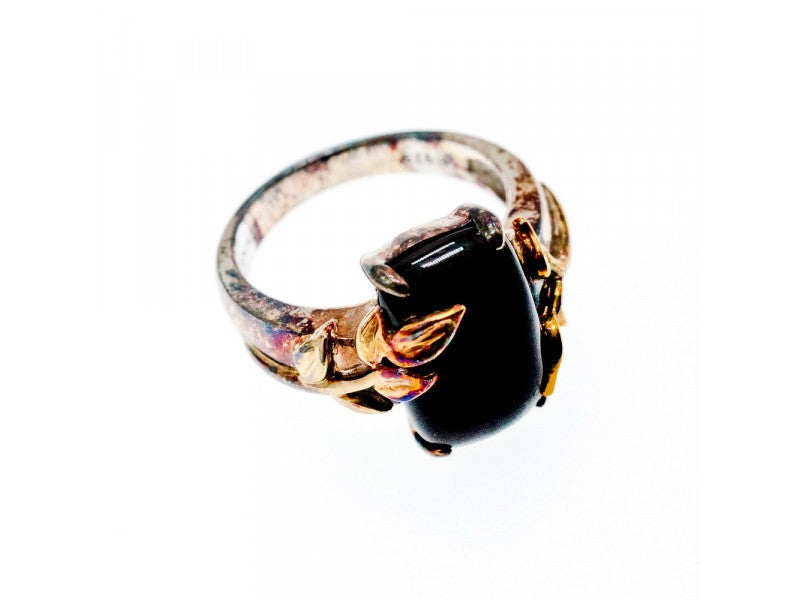 925 Sterling Silver Gold Plated Black Onyx Ring Size 8.5