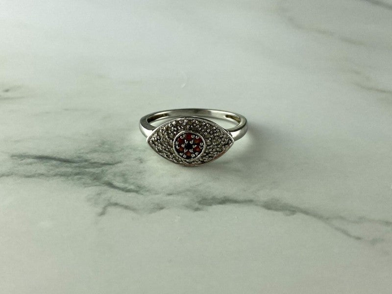 925 Sterling Silver Red Spinel, Tanzanite & Goshenite Ring Size 8.5