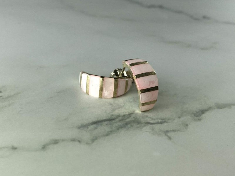 925 Sterling Silver Gold Plated Pink Mother Of Pearl Stud Earrings