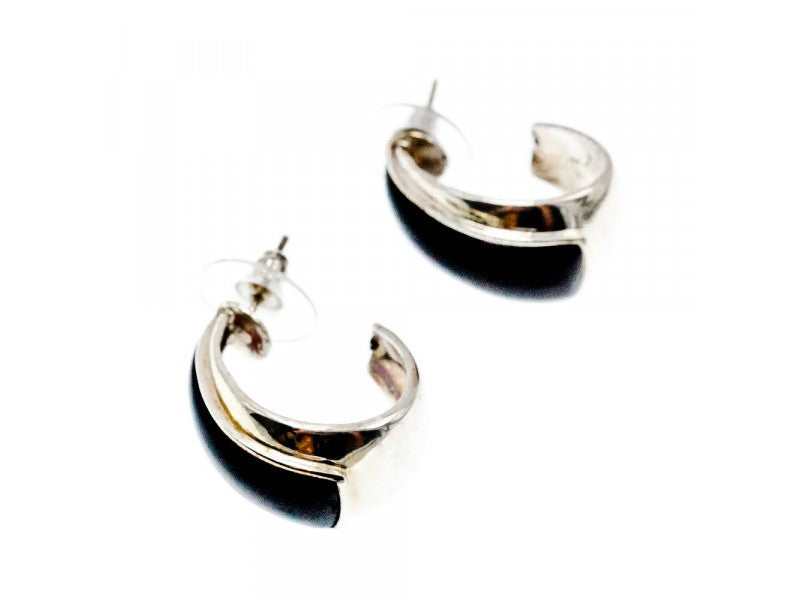925 Sterling Silver Black Nephrite Stud Earrings