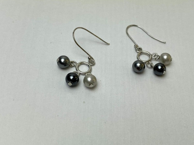 925 Sterling Silver Pearls Dangle Earrings Italy