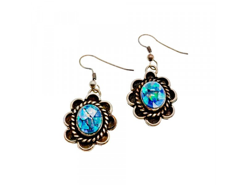 Vintage 925 Sterling Silver Mosaic Opal Earrings