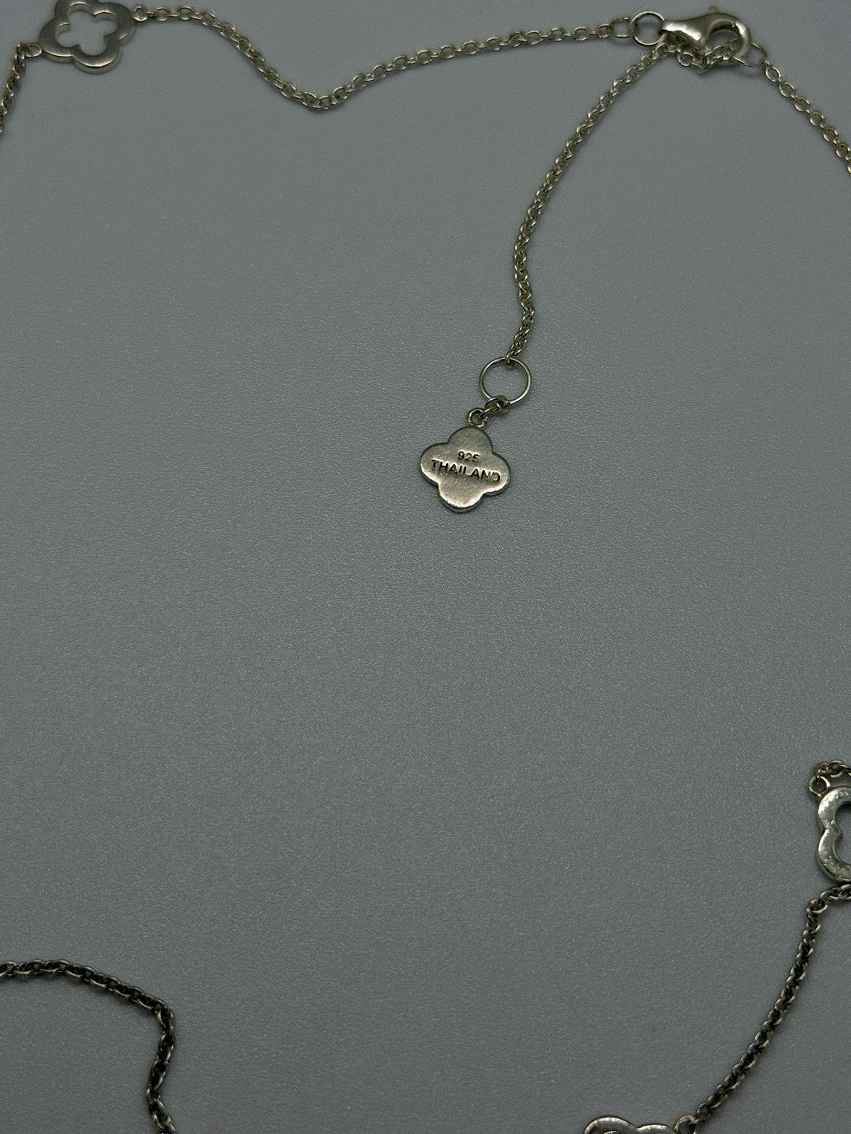 Heidi Klum 925 Sterling Silver Heart Locket Quatrefoil Clover Station Necklace