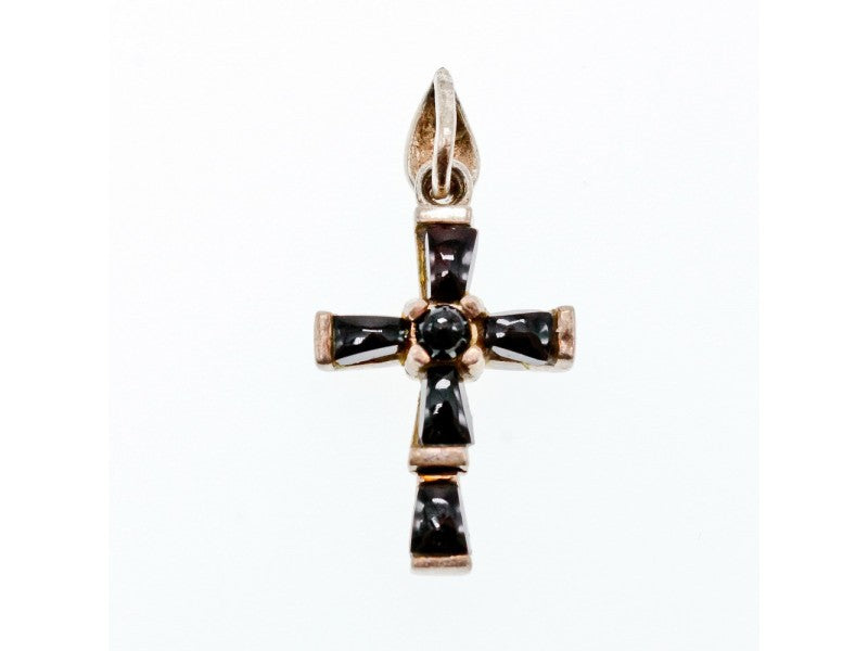925 Sterling Silver Black Agate Cross Pendant