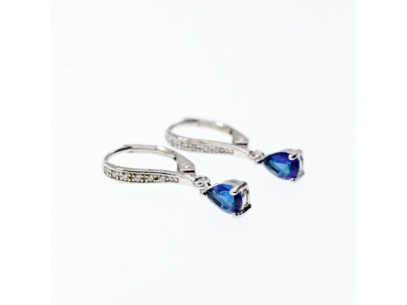925 Sterling Silver Sapphire & CZ Earrings
