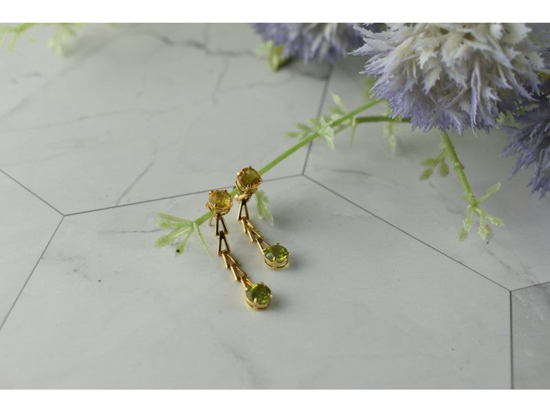 14K Yellow Gold Heliodor & Tsavorite Earrings