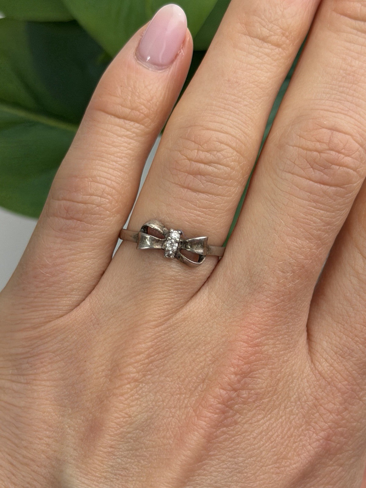 925 Sterling Silver Bow Cz Ring Size 8