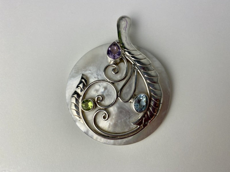 925 Sterling Silver Topaz, Amethyst, Peridot, Mother OF Pearl Pendant