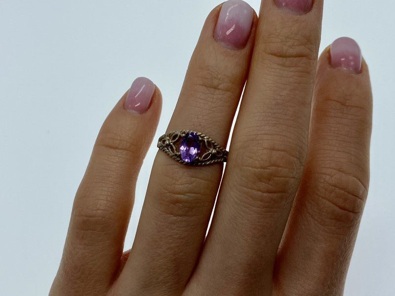 925 Sterling Silver Amethyst Openwork Ring Size 5.5