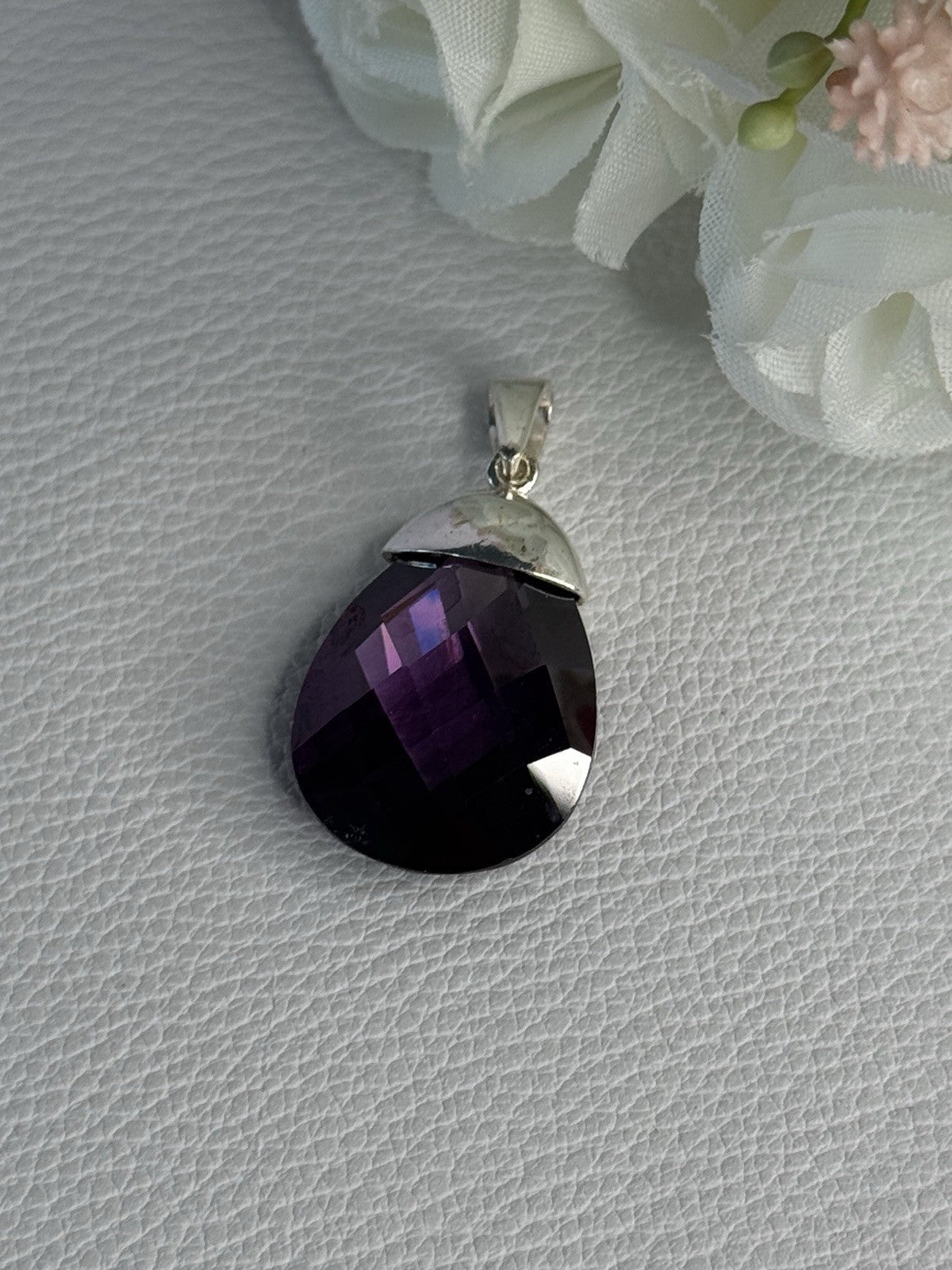 925 Sterling Silver Amethyst Pendant Length 1.40 Inch