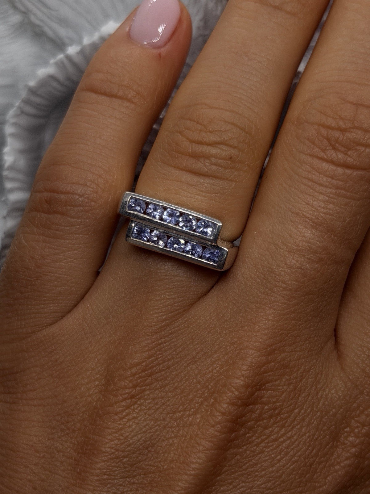 Channel Set Violet Iolite 925 Sterling Silver Ring Size 7