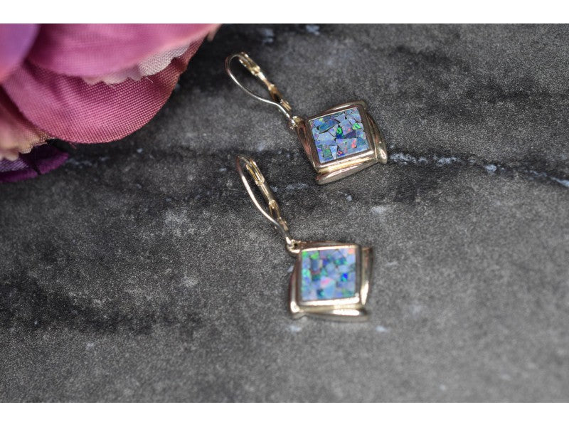 Vintage 925 Sterling Silver Mosaic Opal Earrings