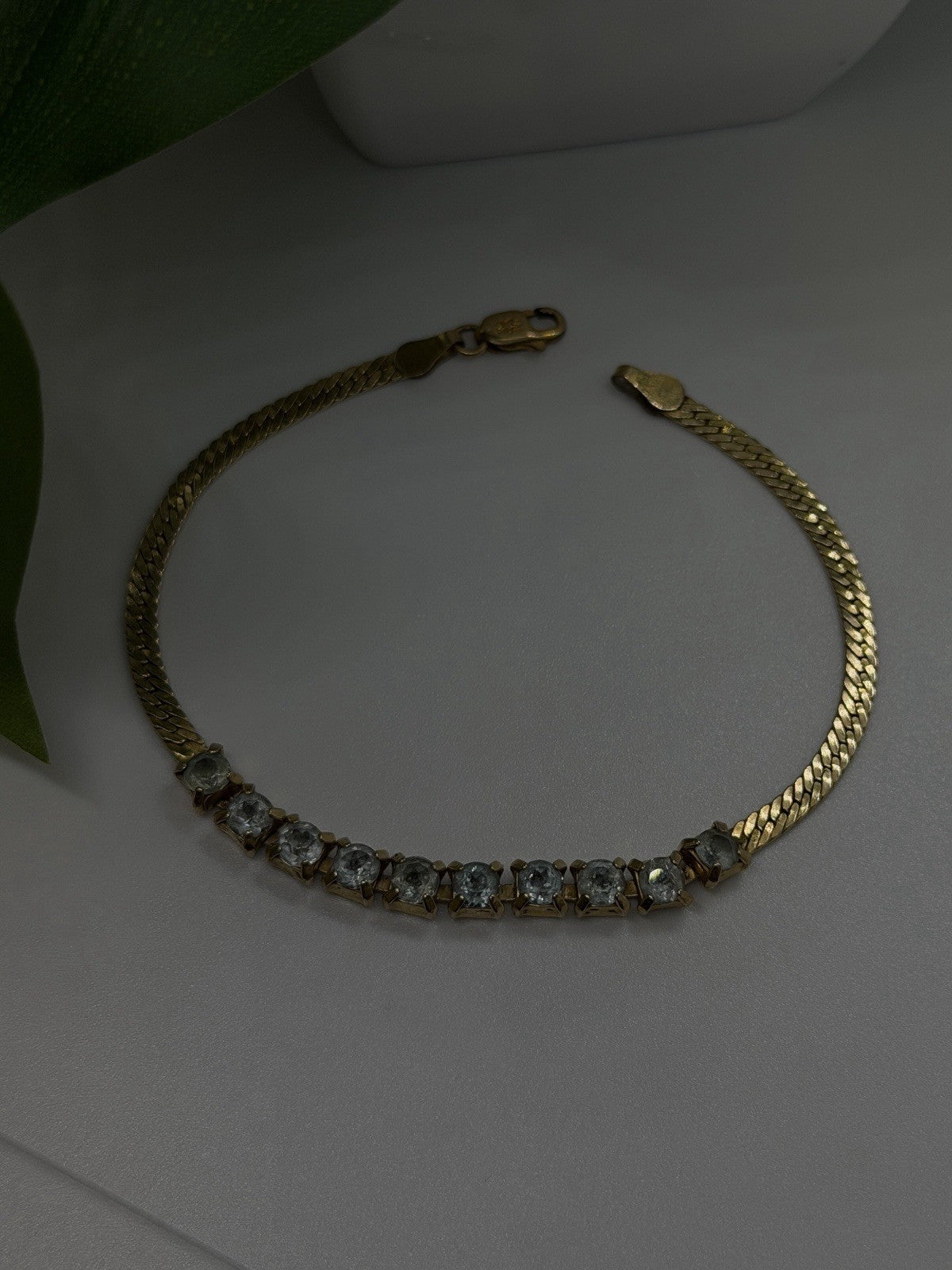 925 Sterling Silver 14K Yellow Gold Plated Aquamarine Bracelet 7