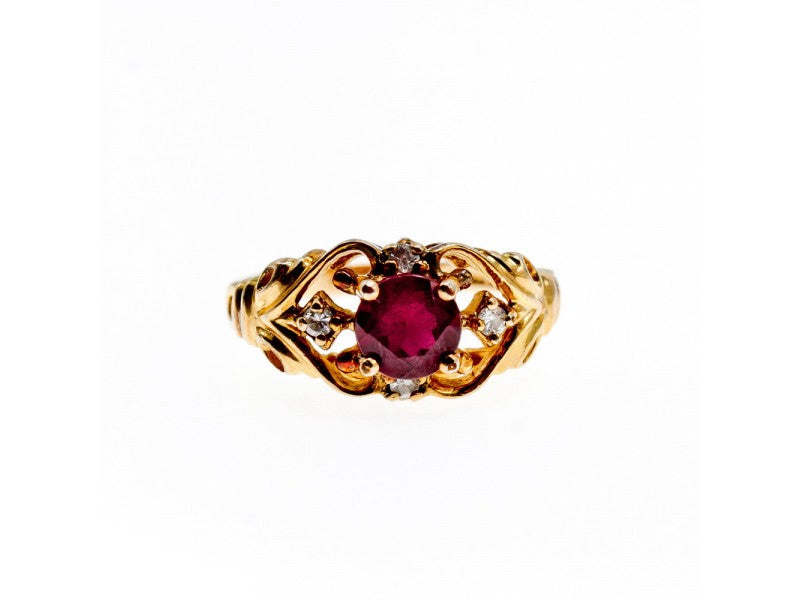 925 Sterling Silver Gold Plated Ruby & CZ Ring Size 7
