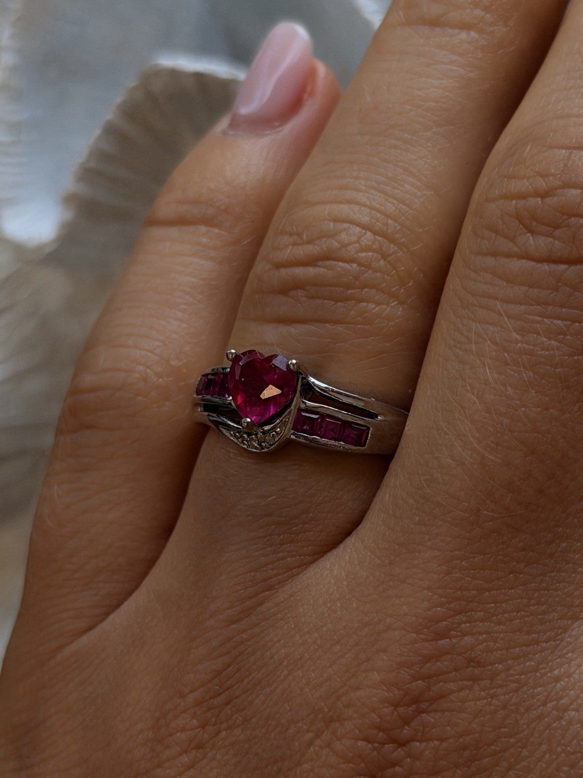 925 Sterling Silver Pink Topaz Heart Ring Size 7