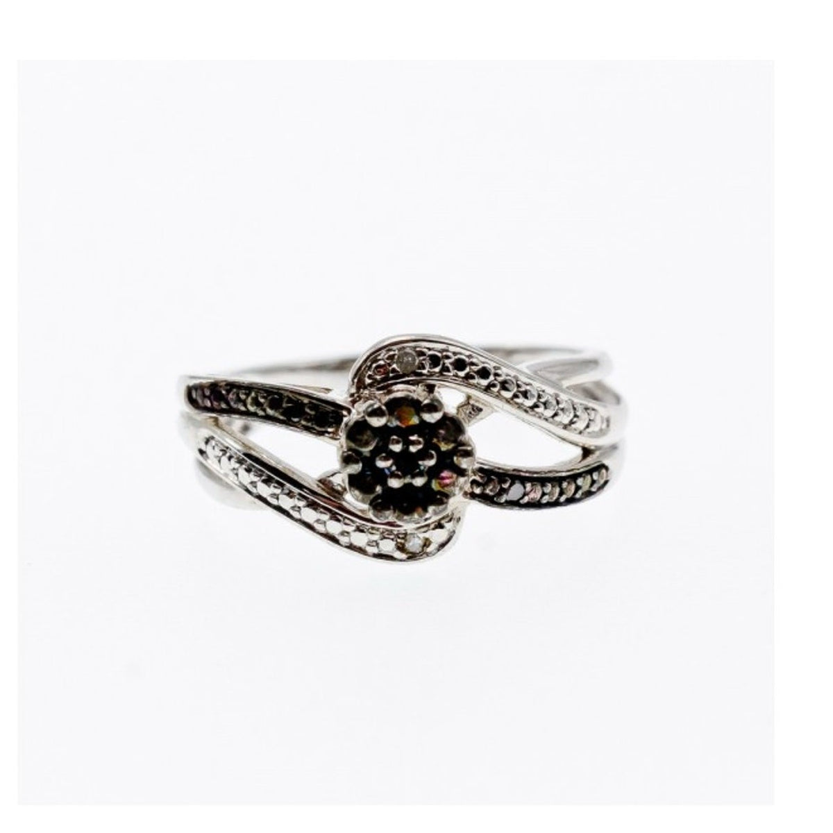 925 Sterling Silver Black Tourmaline (Sherl) "Flower" Ring Size 7