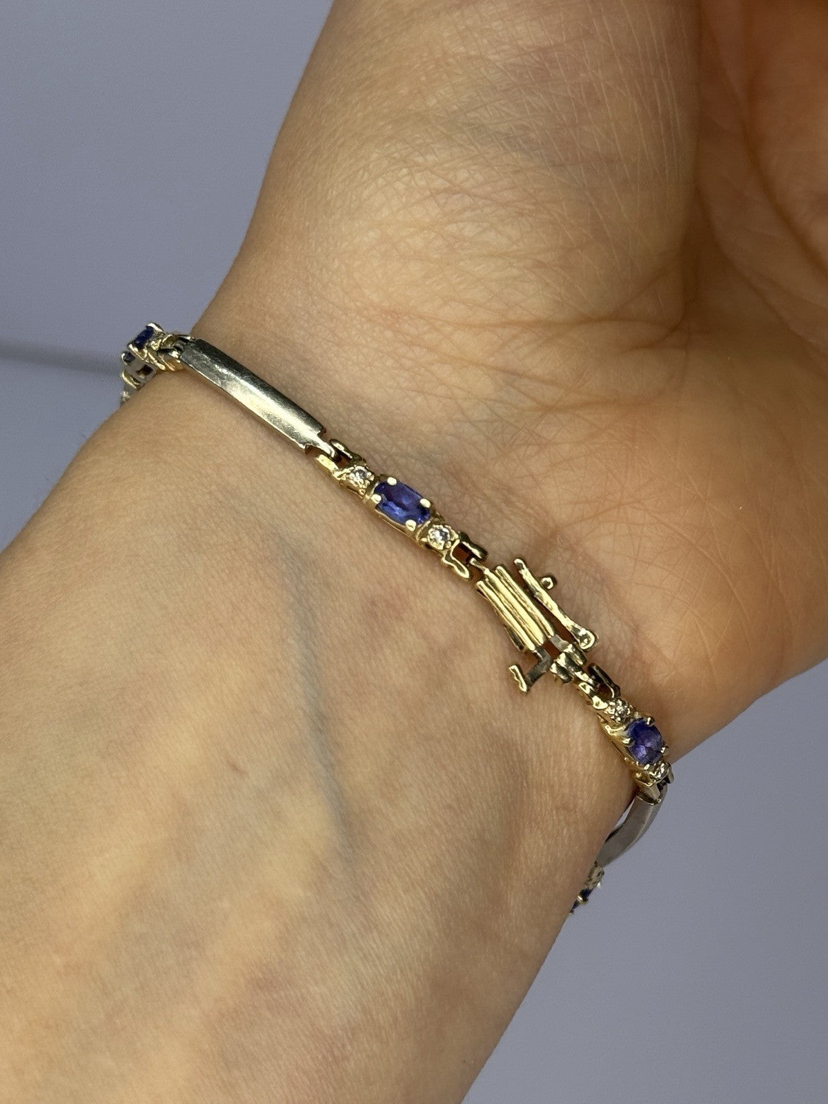 14K Yellow Gold Tanzanite & Diamond Bracelet Length 7.5 Inch
