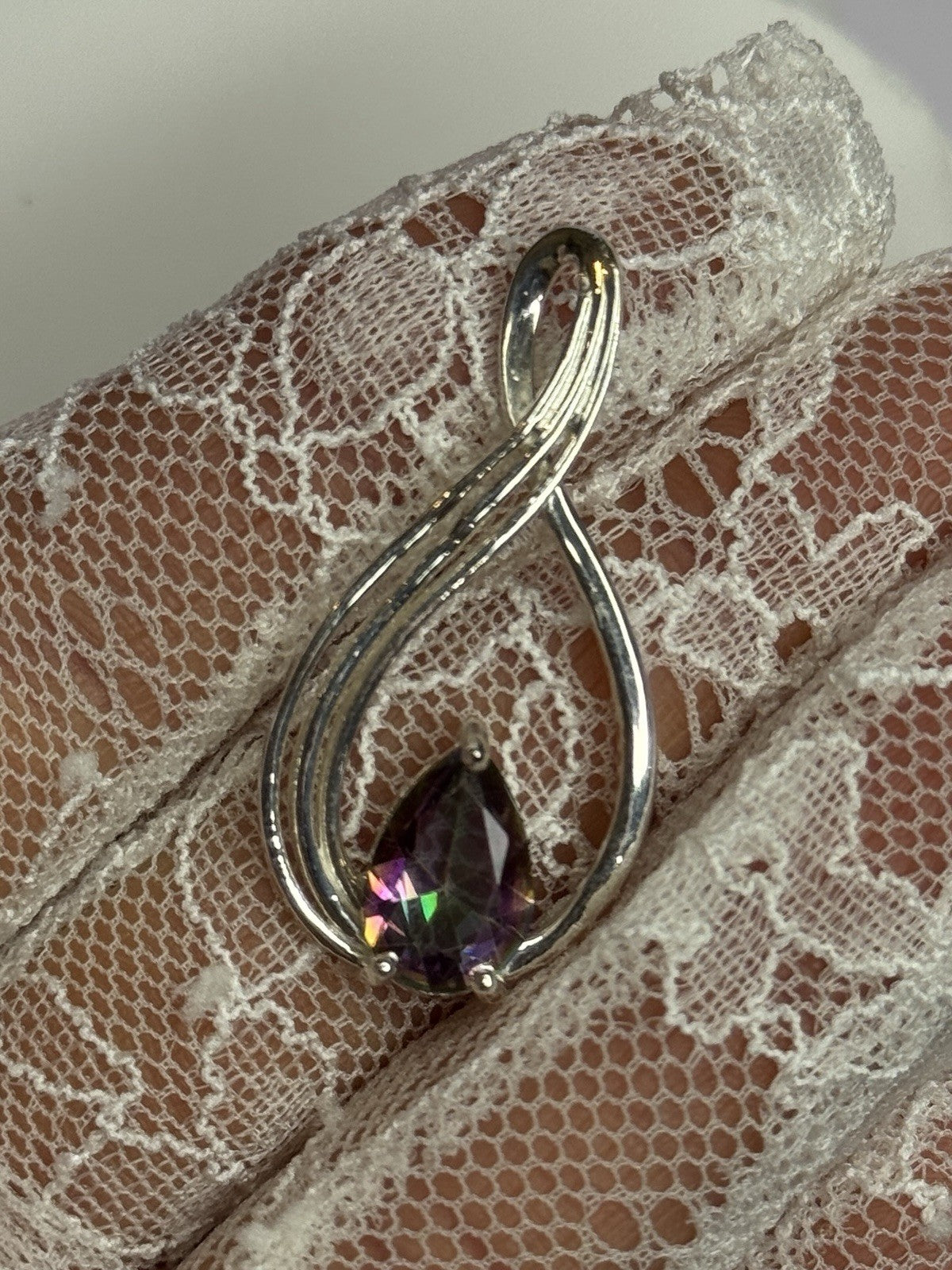 925 Sterling Silver Alexandrite Pear Pendant Length 1.5 Inch