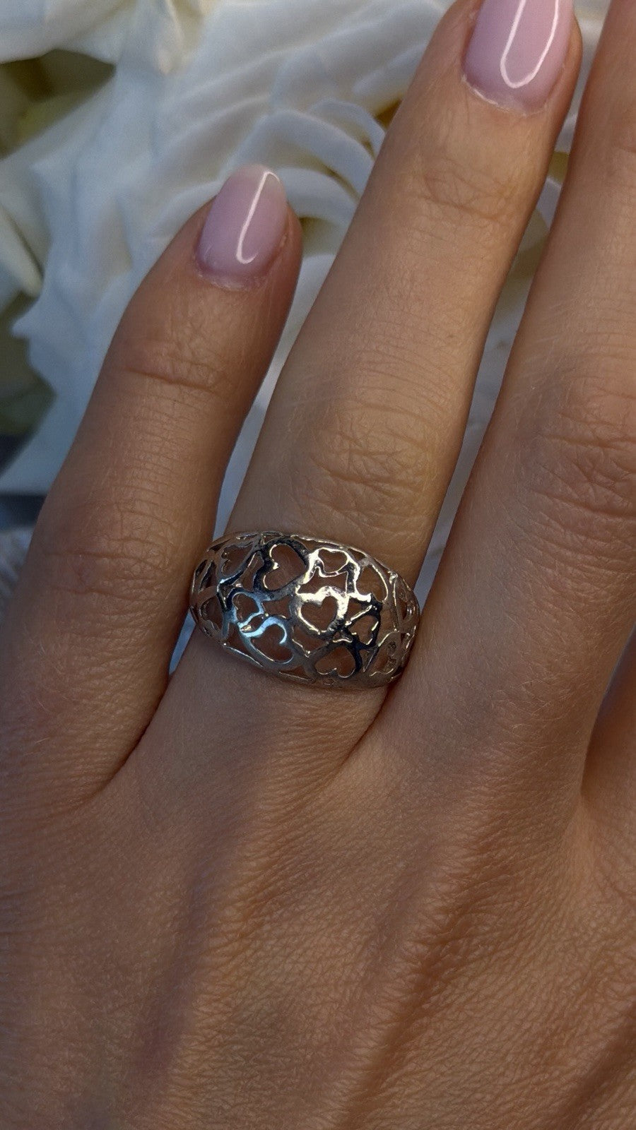Heart Pattern Romantic 925 Sterling Silver Ring Size 7