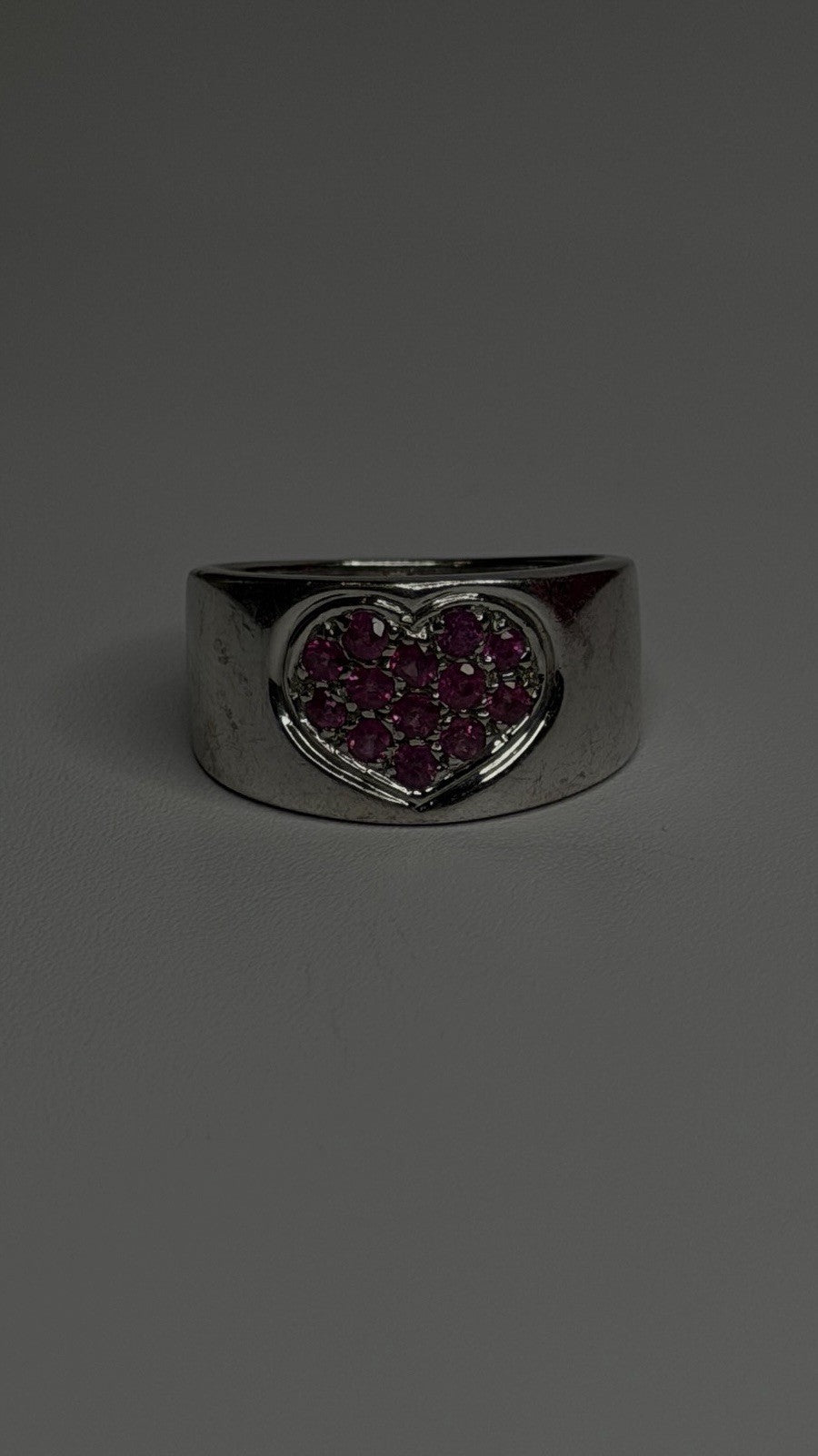925 Sterling Silver Pink Topaz Heart Ring Size 7