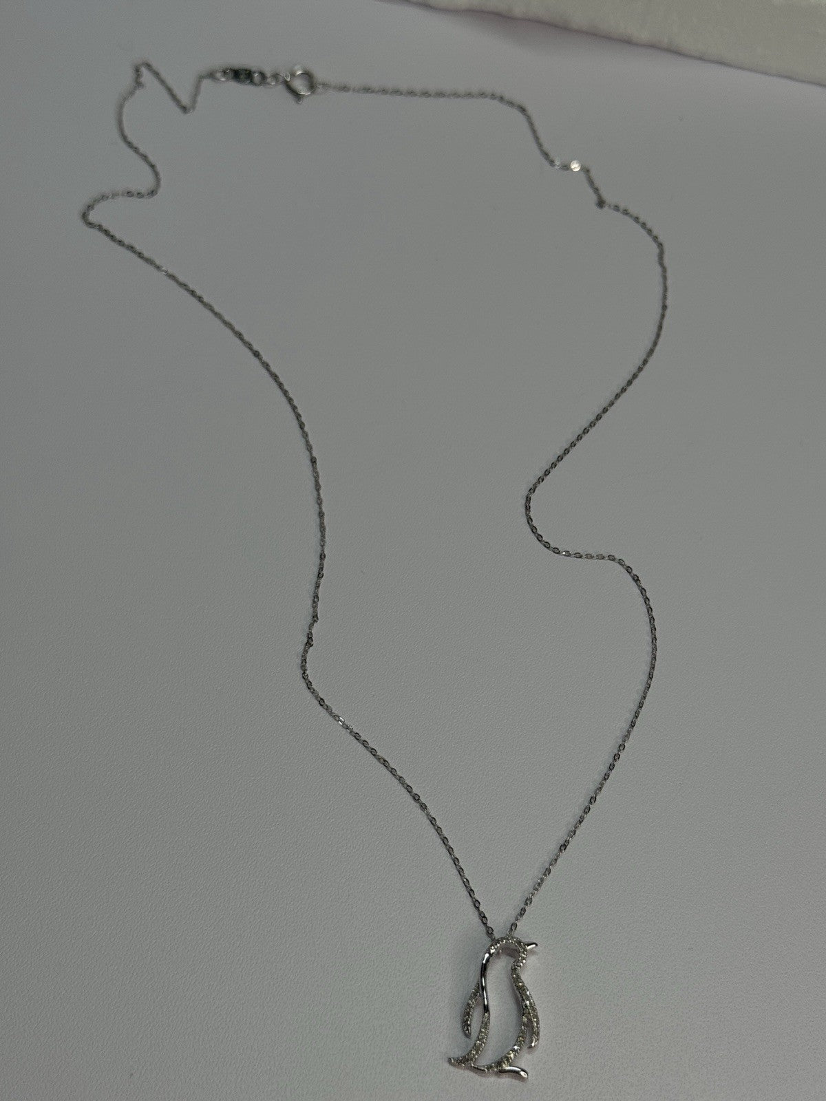 14K WHITE GOLD DIAMOND PENGUIN NECKLACE LENGTH 17 INCH