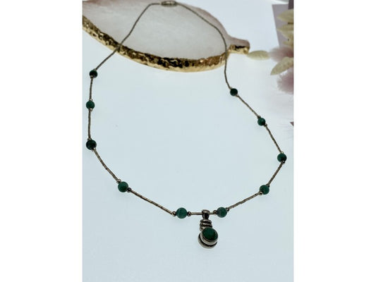 Vintage 925 Sterling Silver Malachite Necklace
