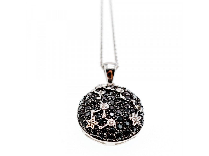 925 Sterling Silver Black & White Spinel Chain With Pendant
