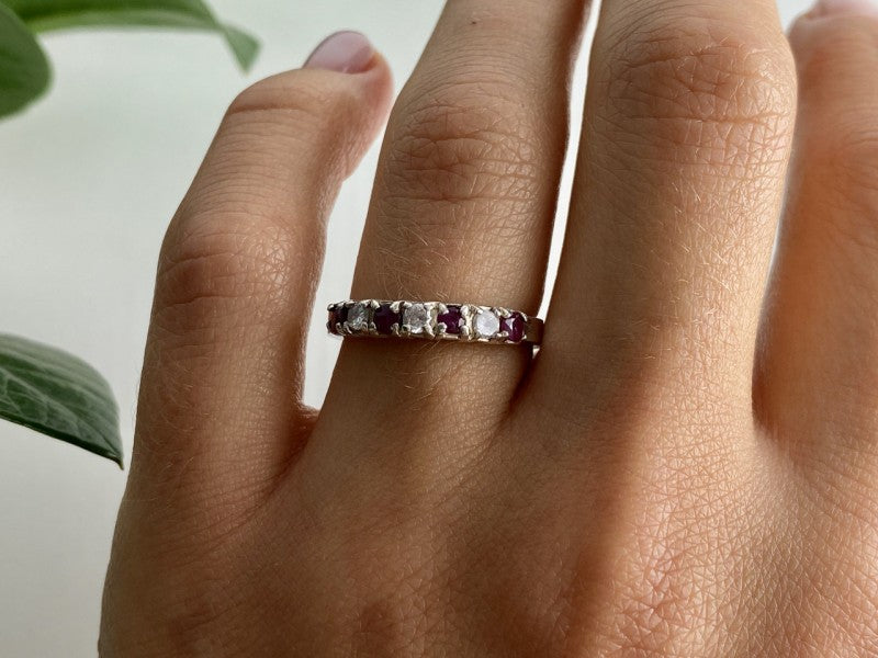 925 Sterling Silver Pink Spinel & CZ Ring Size 7