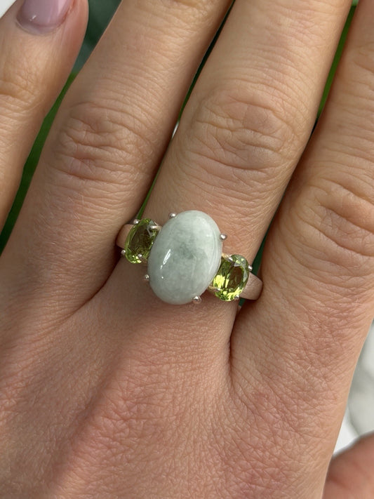 Joy 925 Sterling Silver Jade & Peridot Ring Size 10