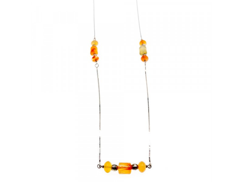 925 Sterling Silver Amber Necklace 33.4 in