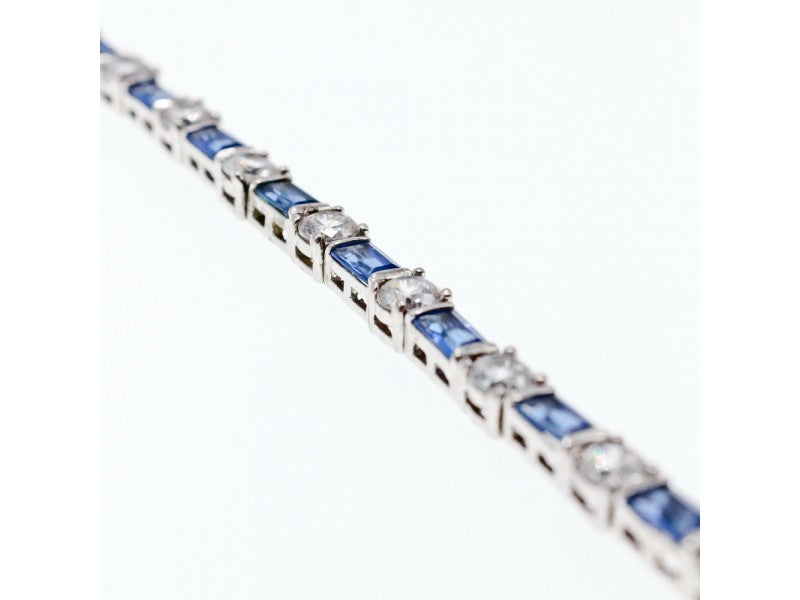 925 Sterling Silver Blue & White CZ Bracelet Size 7 IN