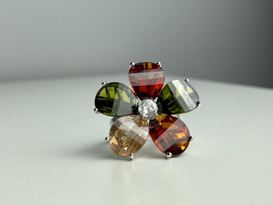 925 Sterling Silver Multicolor Spinel & Goshenite Ring Size 8.5