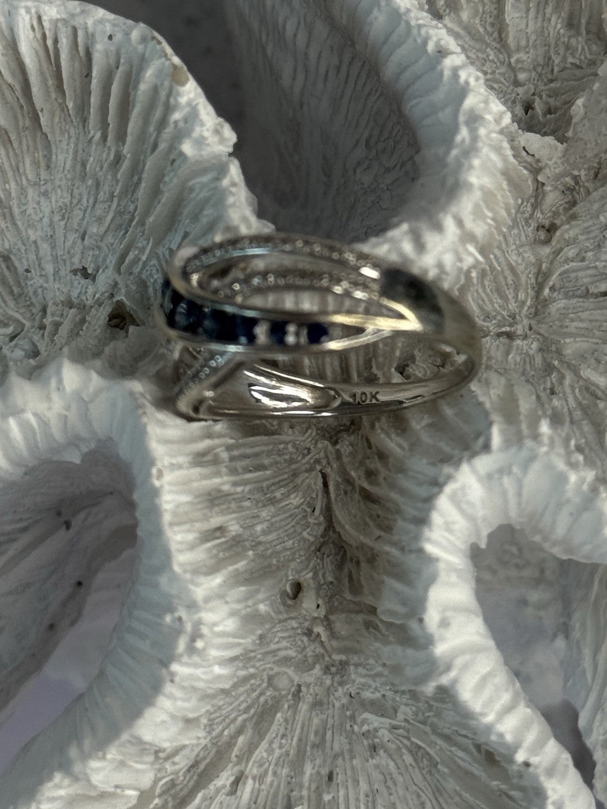 10K White Gold Sapphire & Diamond Ring Size 7