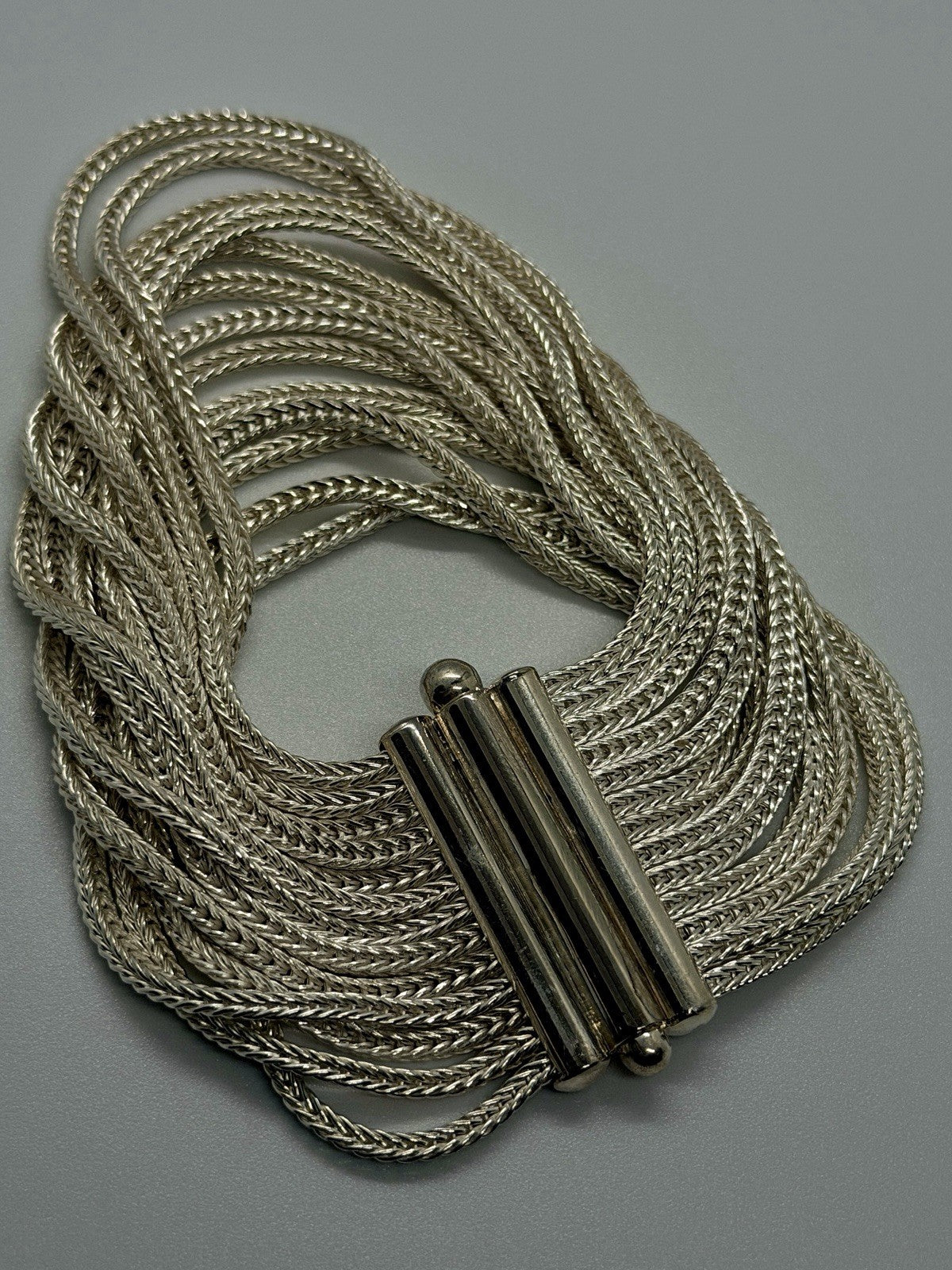 Italy 925 Sterling Silver 13 Multi-Strand Woven Chain Cuff Bracelet 7