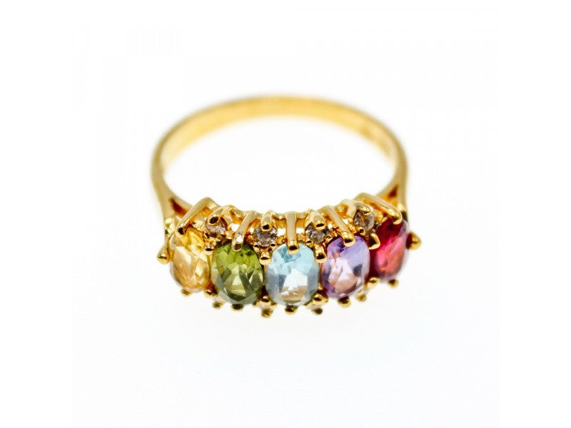 925 Sterling Silver Gold Plated Multi Gemstones Ring Size 9