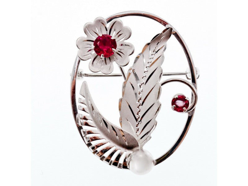 925 Sterling Silver Pink Topaz "Flowers" Brooch