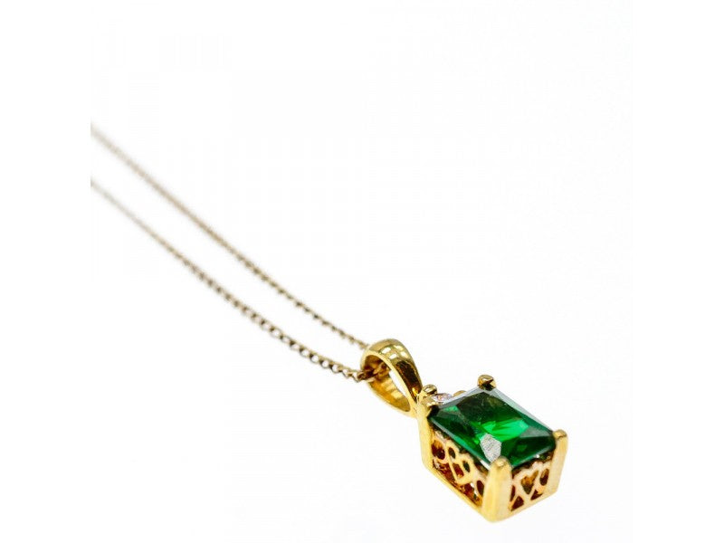 925 Sterling Silver Gold Plated Emerald & Goshenite Chain With Pendant