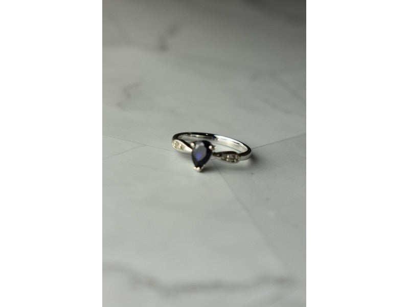 925 Sterling Silver Sapphire & White/Colorless Topaz Ring Size 7.5