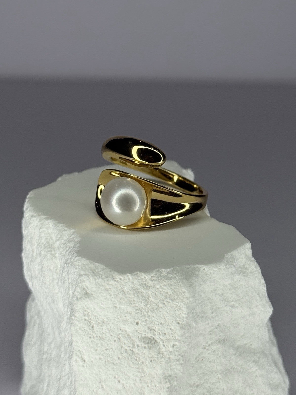 925 Sterling Silver Gold Plated Pearl Ring Size Adjustable