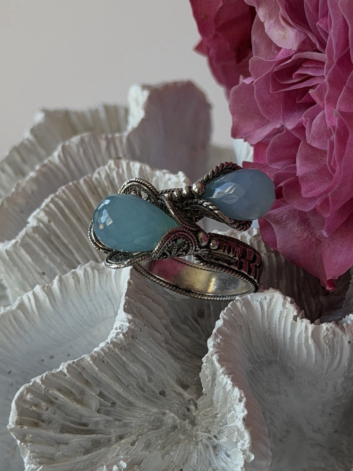 925 Sterling Silver Blue Chalcedony Ring Size 11 Sizable
