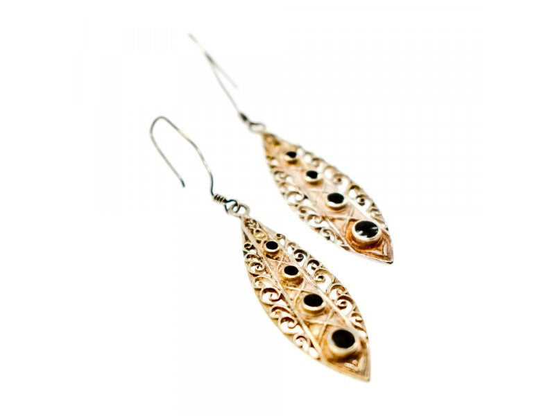 Vintage 925 Sterling Silver Black Agate Earrings