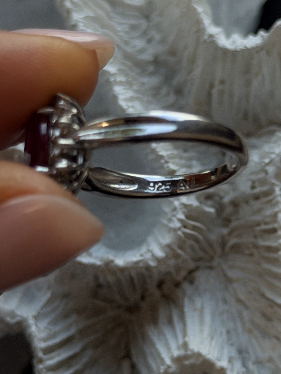 925 Sterling Silver Ruby & Beryl Flower Ring Size 7