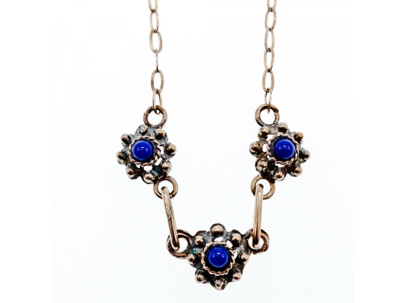 Vintage 925 Sterling Silver Blue Agate Necklace 17.7 in