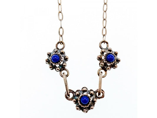 Vintage 925 Sterling Silver Blue Agate Necklace 17.7 in