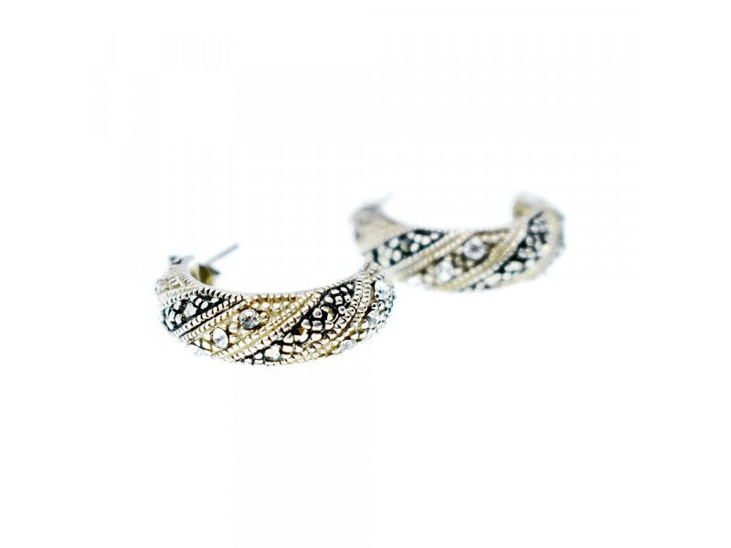 925 Sterling Silver CZ & Marcasites Stud Earrings